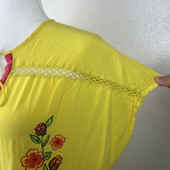 The Pioneer Woman Blouse Women Extra Large Yellow Pink Floral Embroider Boho Top - Picture 11 of 13